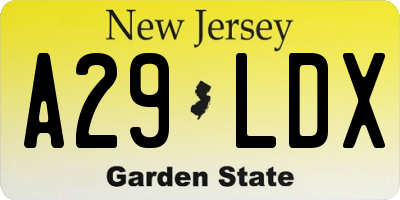 NJ license plate A29LDX