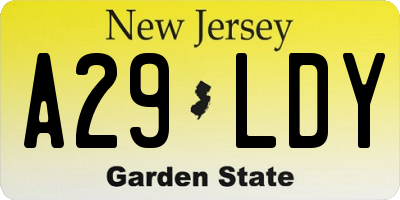 NJ license plate A29LDY