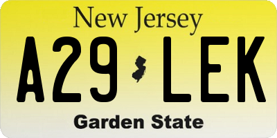 NJ license plate A29LEK