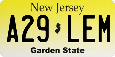 NJ license plate A29LEM