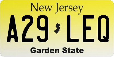 NJ license plate A29LEQ
