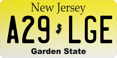 NJ license plate A29LGE
