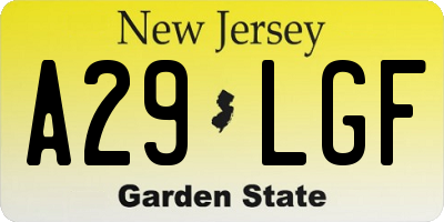 NJ license plate A29LGF