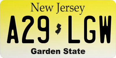 NJ license plate A29LGW