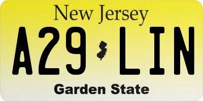 NJ license plate A29LIN