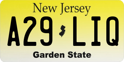 NJ license plate A29LIQ