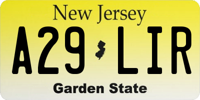 NJ license plate A29LIR