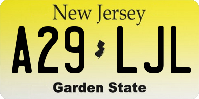 NJ license plate A29LJL