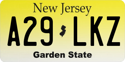 NJ license plate A29LKZ
