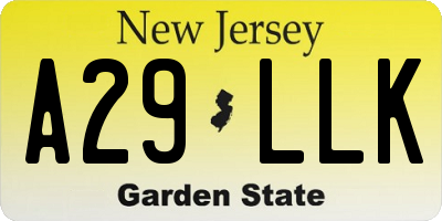 NJ license plate A29LLK