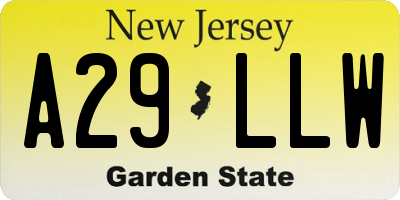 NJ license plate A29LLW