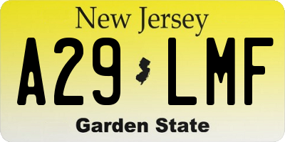 NJ license plate A29LMF