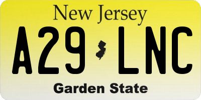 NJ license plate A29LNC