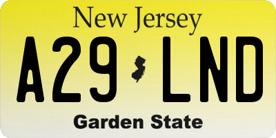 NJ license plate A29LND