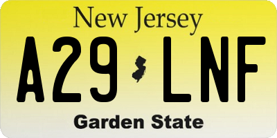 NJ license plate A29LNF