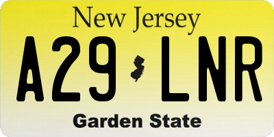 NJ license plate A29LNR