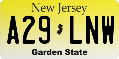 NJ license plate A29LNW