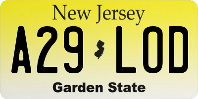 NJ license plate A29LOD