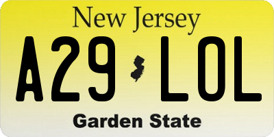 NJ license plate A29LOL