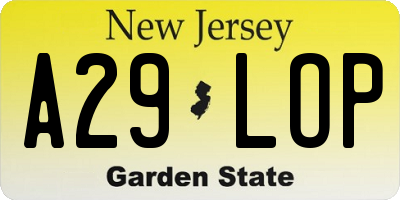 NJ license plate A29LOP