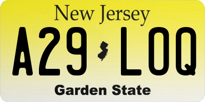 NJ license plate A29LOQ