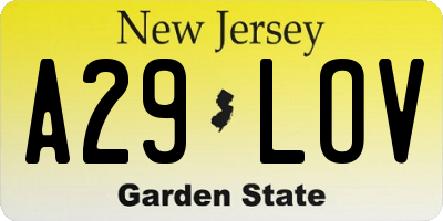 NJ license plate A29LOV