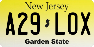 NJ license plate A29LOX