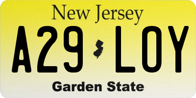 NJ license plate A29LOY