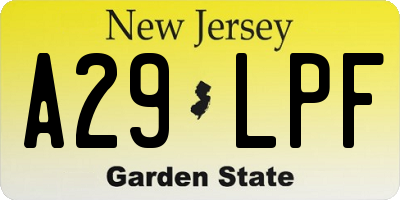 NJ license plate A29LPF