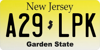 NJ license plate A29LPK