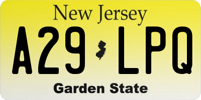 NJ license plate A29LPQ