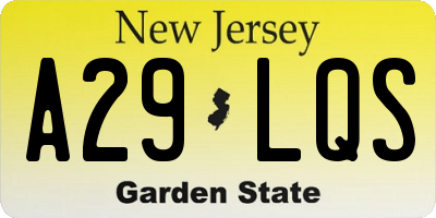 NJ license plate A29LQS