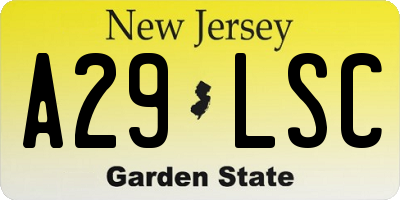 NJ license plate A29LSC