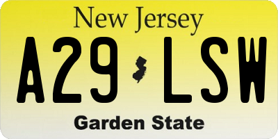 NJ license plate A29LSW