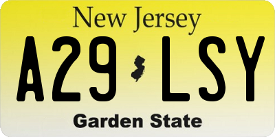 NJ license plate A29LSY