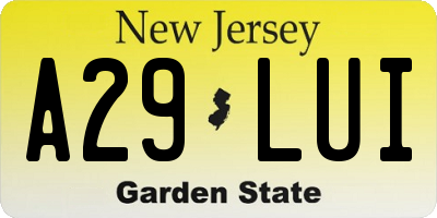 NJ license plate A29LUI