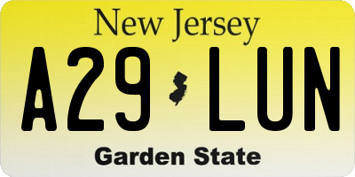 NJ license plate A29LUN
