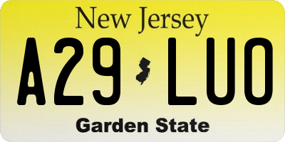 NJ license plate A29LUO
