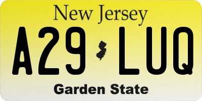 NJ license plate A29LUQ