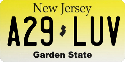 NJ license plate A29LUV