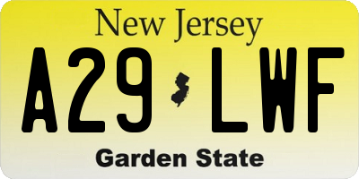 NJ license plate A29LWF