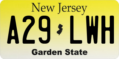 NJ license plate A29LWH