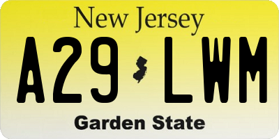 NJ license plate A29LWM