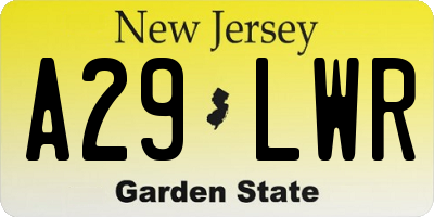 NJ license plate A29LWR