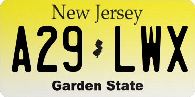 NJ license plate A29LWX