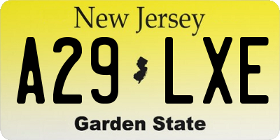 NJ license plate A29LXE
