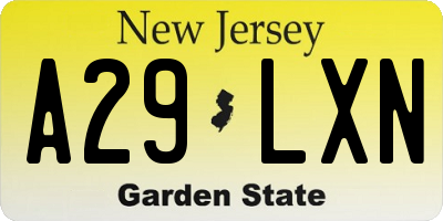 NJ license plate A29LXN