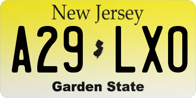 NJ license plate A29LXO