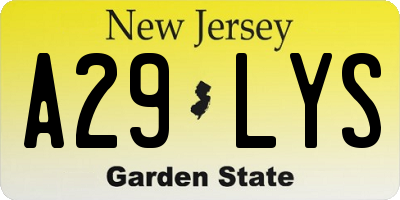 NJ license plate A29LYS