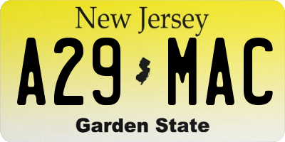NJ license plate A29MAC